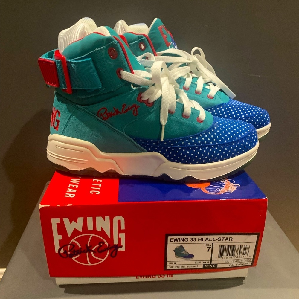 Ewing 33 Hi All-Star Sneakers in Teal and Blue Sz.7